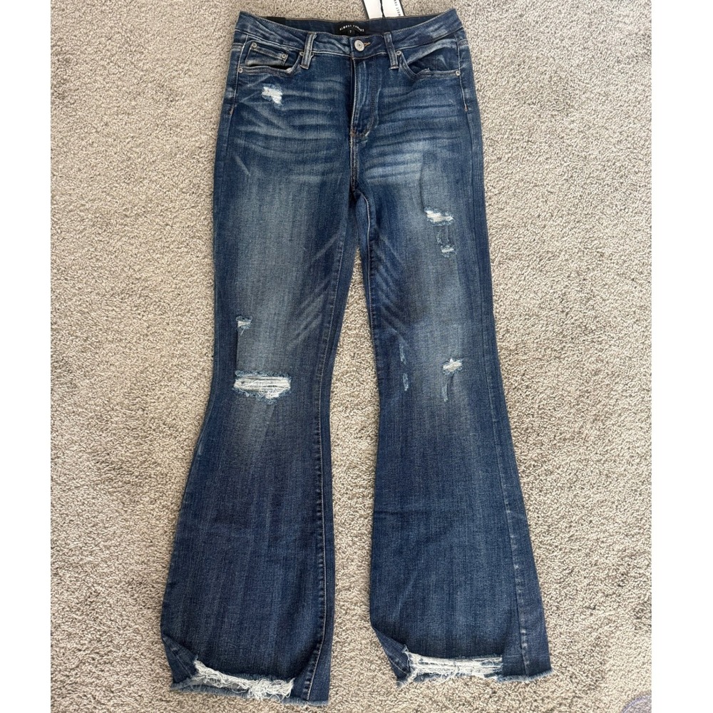 Almost Famous Super‎ High Rise Flare Distressed Dark Wash Jeans Size 7